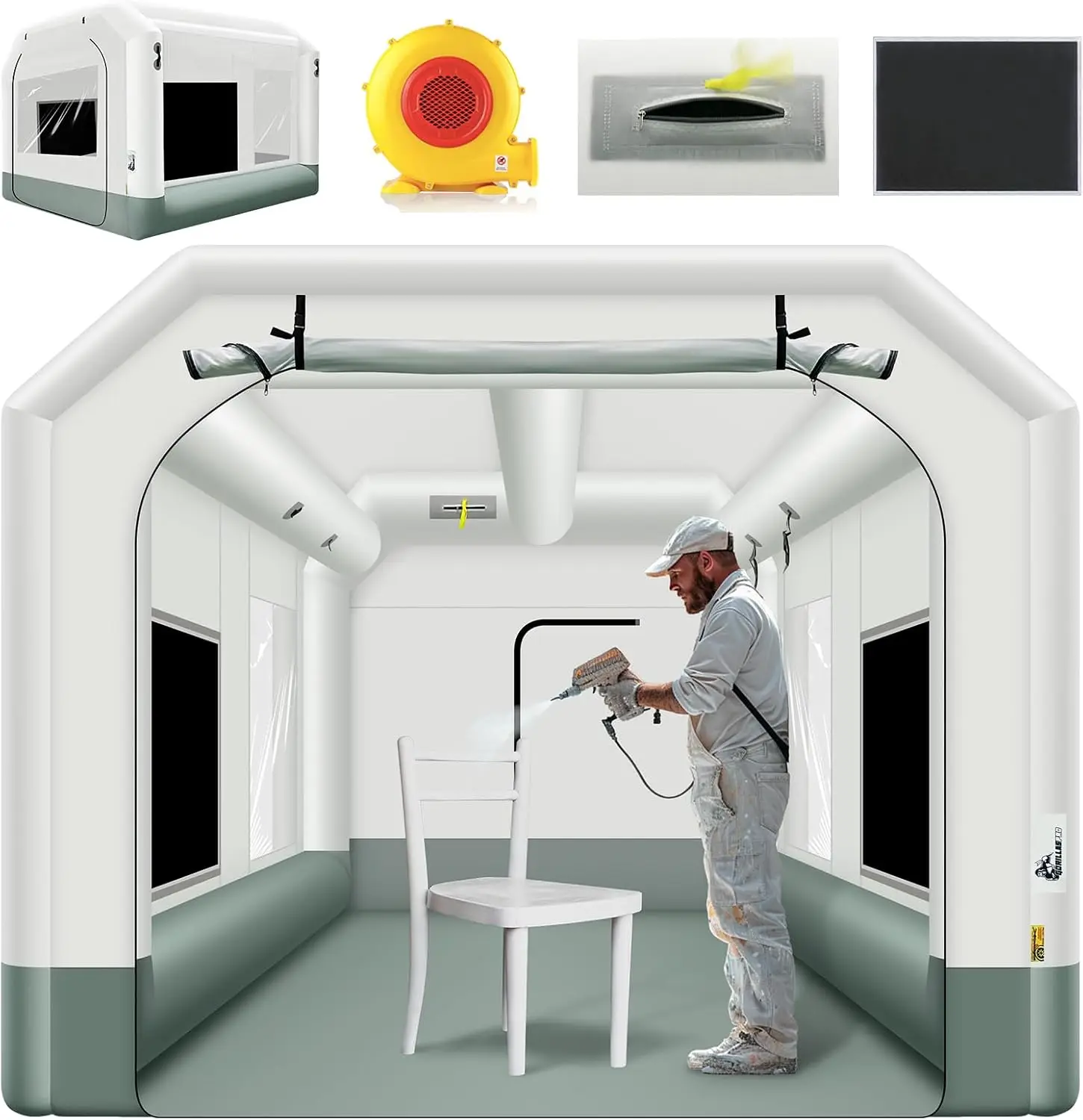 Inflatable Paint Booth - 13x10x8フィートのインフレータブル塗装ブーステント、550Wブロワー付き、エアフィルターシステム付きスプレーテント、DIYでの車やトラックの塗装に使用
