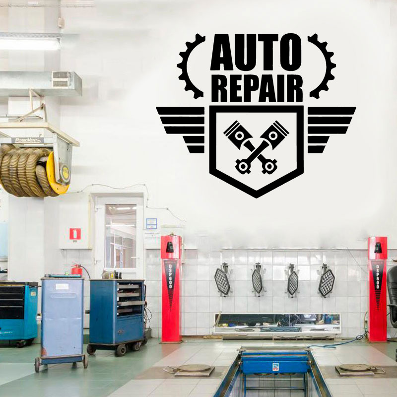 Auto Repair Shop Logo - 自動車修理壁デカールカーサービスロゴビニールインテリア装飾ウィンドウステッカーガレージショップ壁画リムーバブル壁紙 A101