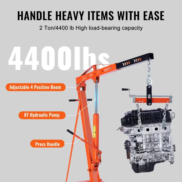 VEVOR 油圧式エンジンホイスト（レバー付き）、2トン/4 - Engine Hoist Crane のレビューと価格